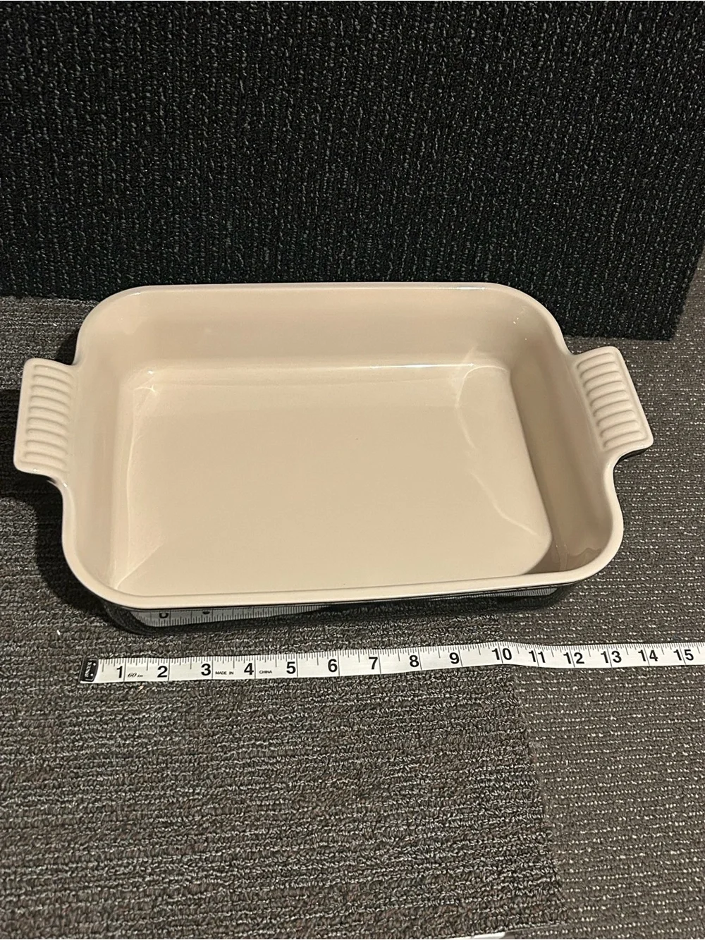 Le Creuset Cream and Black Rectangular Ceramic Baker